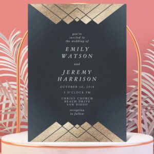 Geometric Dark Navy Gold Gatsby Wedding Invitation