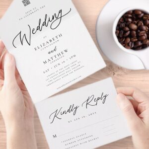 Modern Elegant Chic Simple QR Code Wedding All In One Invitation