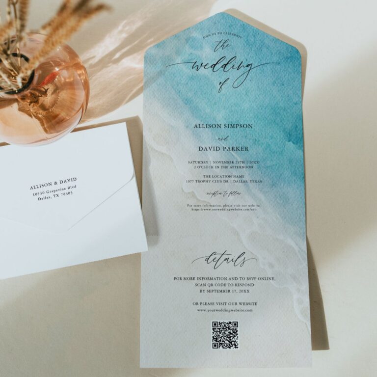 Ocean Beach Destination QR Wedding All In One Invitation