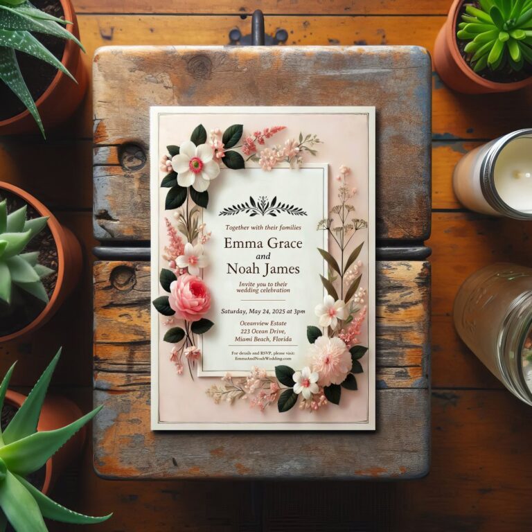 Elegant Blush Floral Wedding Invitation