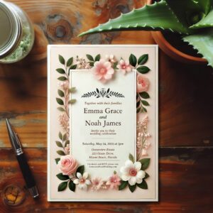 Elegant Blush Floral Wedding Invitation