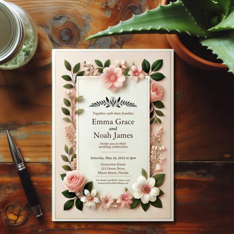 Elegant Blush Floral Wedding Invitation