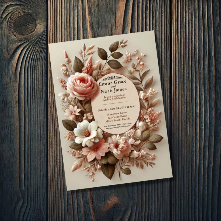 Elegant Blush Floral Wedding Invitation