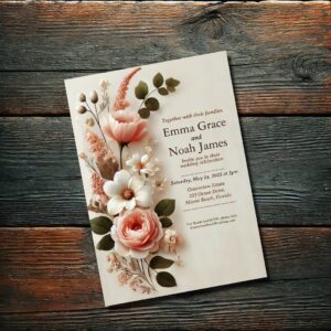 Elegant Blush Floral Wedding Invitation