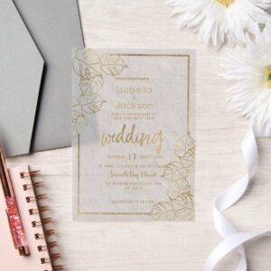 Chic luxury white gold French floral lace Wedding Vellum Invitations