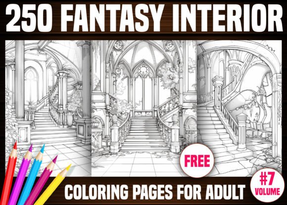 250 Fantasy Interior Coloring Pages- KDP