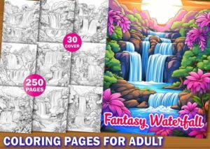 250 Fantasy Waterfall Coloring Book Page