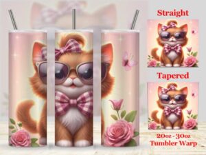 3d Cat Tumbler Design Sublimation PNG