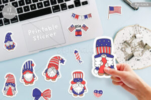 4th July USA Gnome Printable Stickers