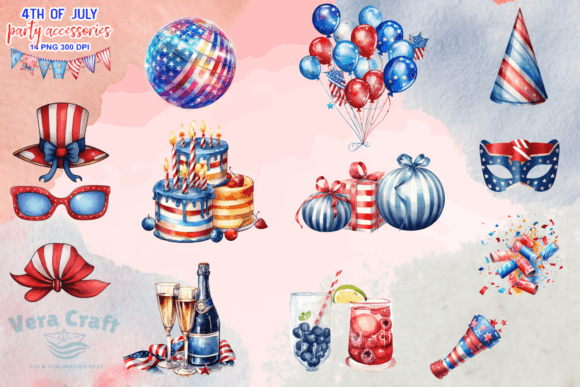 4th of July Party Accessories Clipart