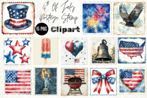 4th of July Postage Stamp Clipart