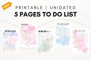 5 Pages to Do List Watercolor Background