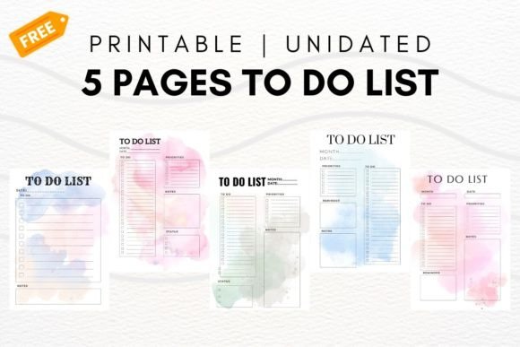 5 Pages to Do List Watercolor Background