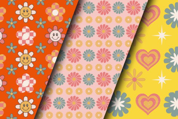 70s Retro Groovy Flowers Digital Papers