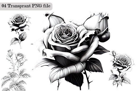 A Beautiful Rose Black and White Line Pl