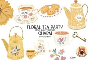 A0892 Floral Tea Party Charm Clipart 29