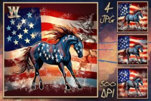 American Flag with Horse Wallart