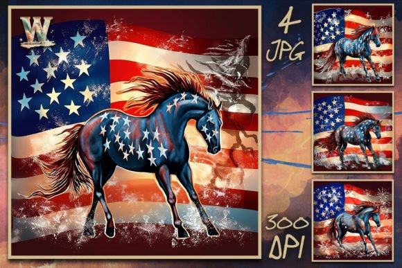 American Flag with Horse Wallart