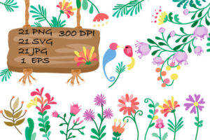 Beautiful Flowers, Doodle Style Clip Art