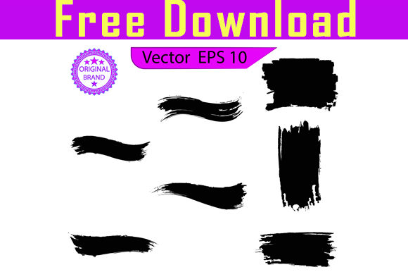 Black Line, Grunge Brush Strokes Set