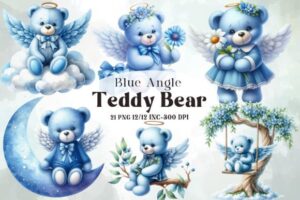 Blue Angle Teddy Bear Clipart