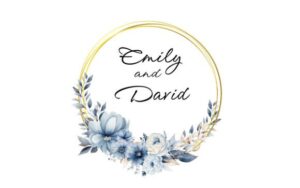Blue Floral Circle Gold Frame Greenery