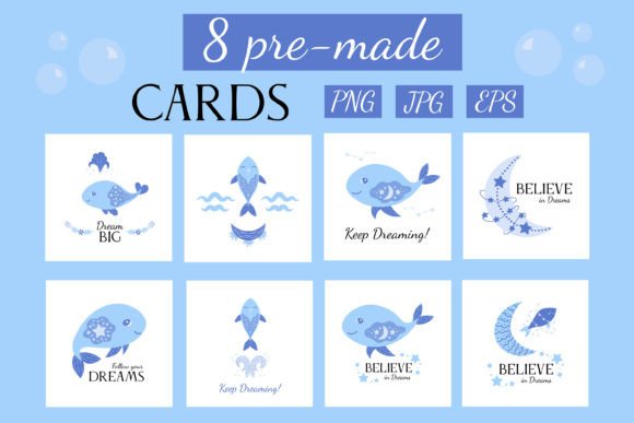 Blue Whale Clipart & Pre-made Cards