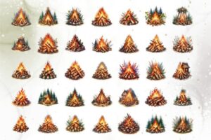 Bonfire Camping Watercolor Clipart