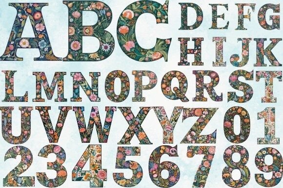 Botanical Floral Alphabet PNG Bundle