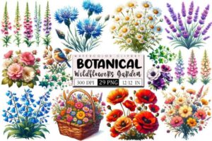 Botanical Wildflowers Garden Clipart