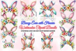 Bunny Ears with Flowers Clipart Bundle