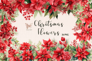 Chritsmas Flowers Watercolor