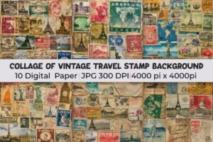 Collage of Vintage Travel Stamp Backdrop