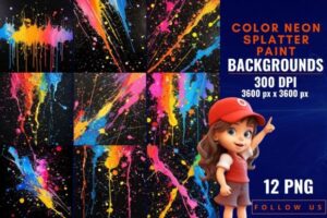Color Neon Splatter Paint Backgrounds