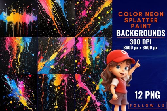 Color Neon Splatter Paint Backgrounds