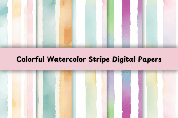 Colorful Watercolor Stripe Digital Paper