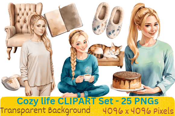 Cozy Vibes Watercolor Clipart Set.