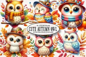 Cute Autumn Owl Sublimation Clipart, PNG