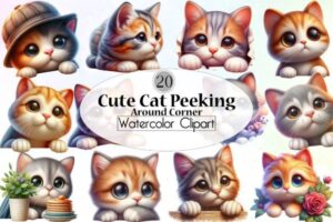 Cute Cat Peeking Around Corner Clipart