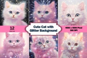 Cute Cat with Glitter Background