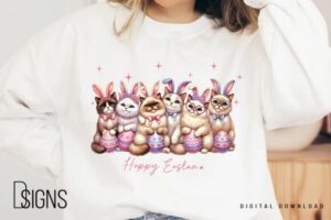 Cute Easter Cats Family Sublimation Png