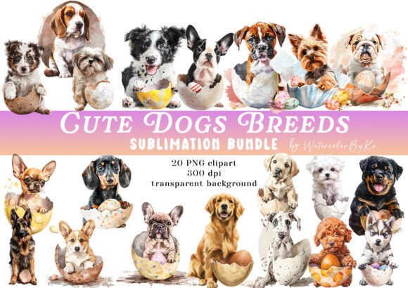 Cute Easter Dog Breeds Bundle PNG