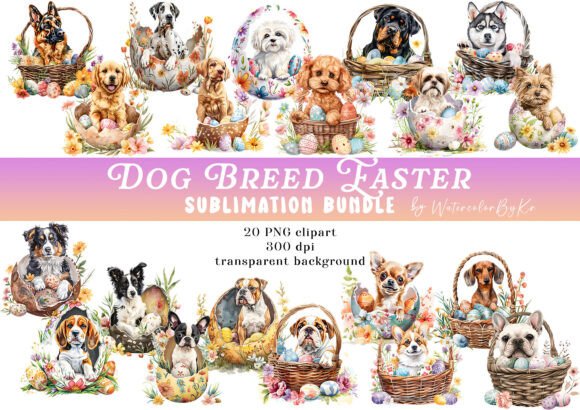 Cute Easter Dog Breeds Clipart PNG