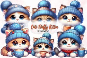 Cute Fluffy Kitten Clipart Bundle