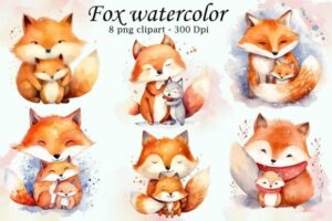 Cute Fox Watercolor Clipart