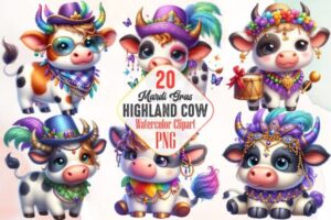 Cute Mardi Gras Highland Cow Sublimation