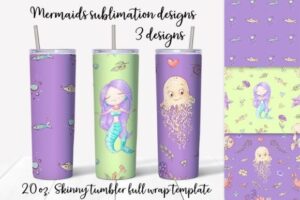 Cute Mermaid Sublimation Design.