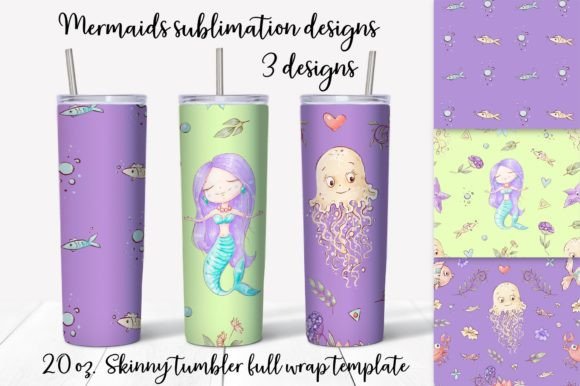 Cute Mermaid Sublimation Design.
