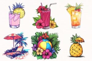 Cute Tropical Summer Clipart Bundle