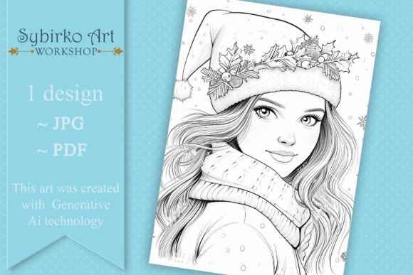 Cute Winter Girl Adult Coloring Page